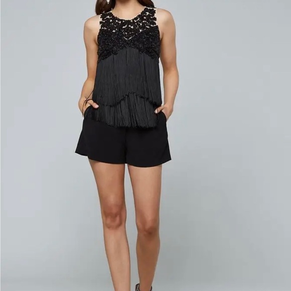 💋 BEBE TIERED FRINGE EMBELLISHED SHEER MINI ROMPER 8 New RARE 💋